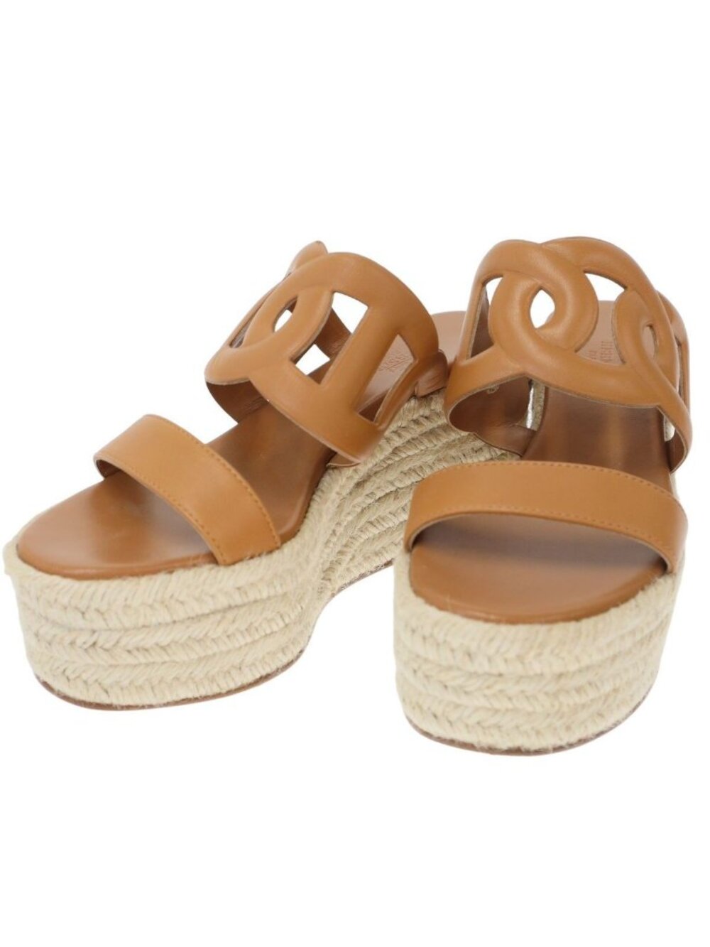 Hermes Ithea Espadrille Chaine D'ancre Leather Sandals Brown